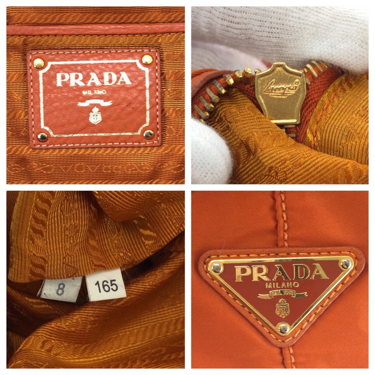 25728
PRADA プラダ テスート ロゴジャガード オレンジ ゴールド金具 ナイロン / レザー トートバッグ ショルダーバッグ レディース AB42
