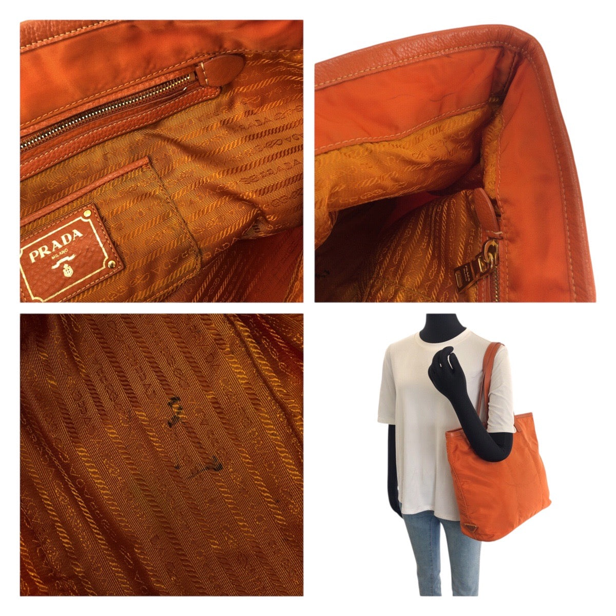 25728
PRADA プラダ テスート ロゴジャガード オレンジ ゴールド金具 ナイロン / レザー トートバッグ ショルダーバッグ レディース AB42