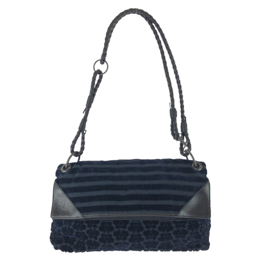 25729
BOTTEGAVENETA ボッテガヴェネタ ネイビー ブラック ベロア / レザー ショルダーバッグ レディース AB42
