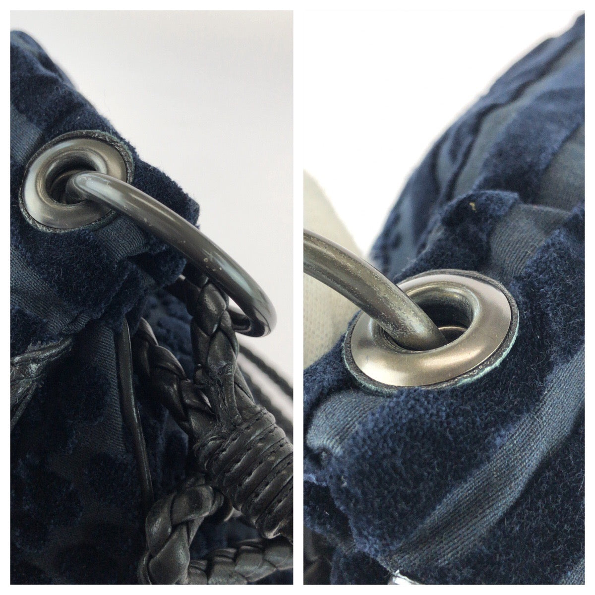 25729
BOTTEGAVENETA ボッテガヴェネタ ネイビー ブラック ベロア / レザー ショルダーバッグ レディース AB42