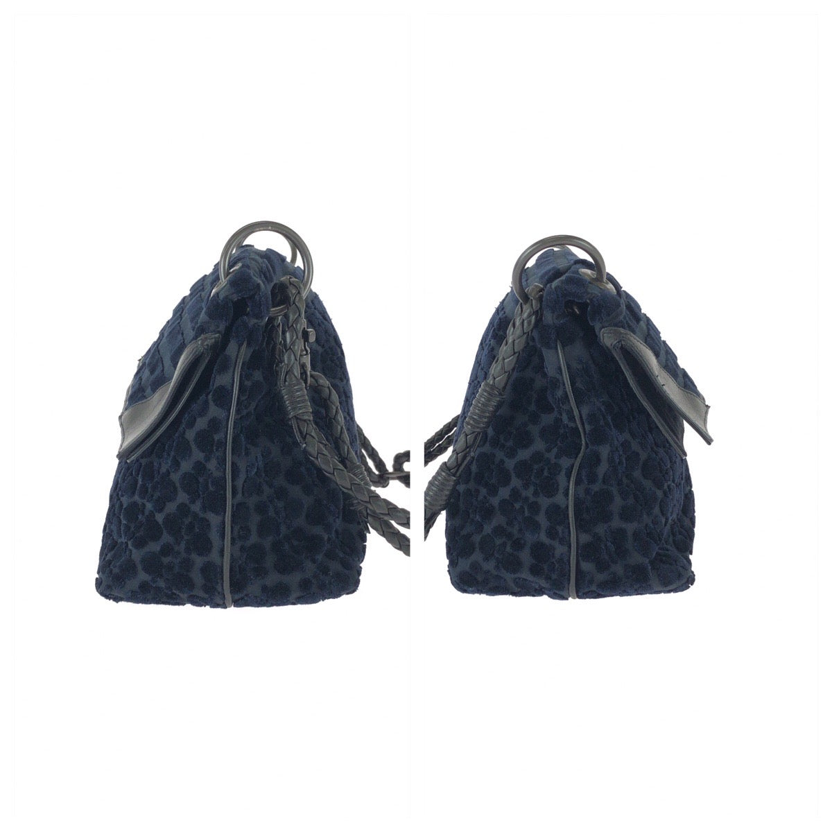 25729
BOTTEGAVENETA ボッテガヴェネタ ネイビー ブラック ベロア / レザー ショルダーバッグ レディース AB42