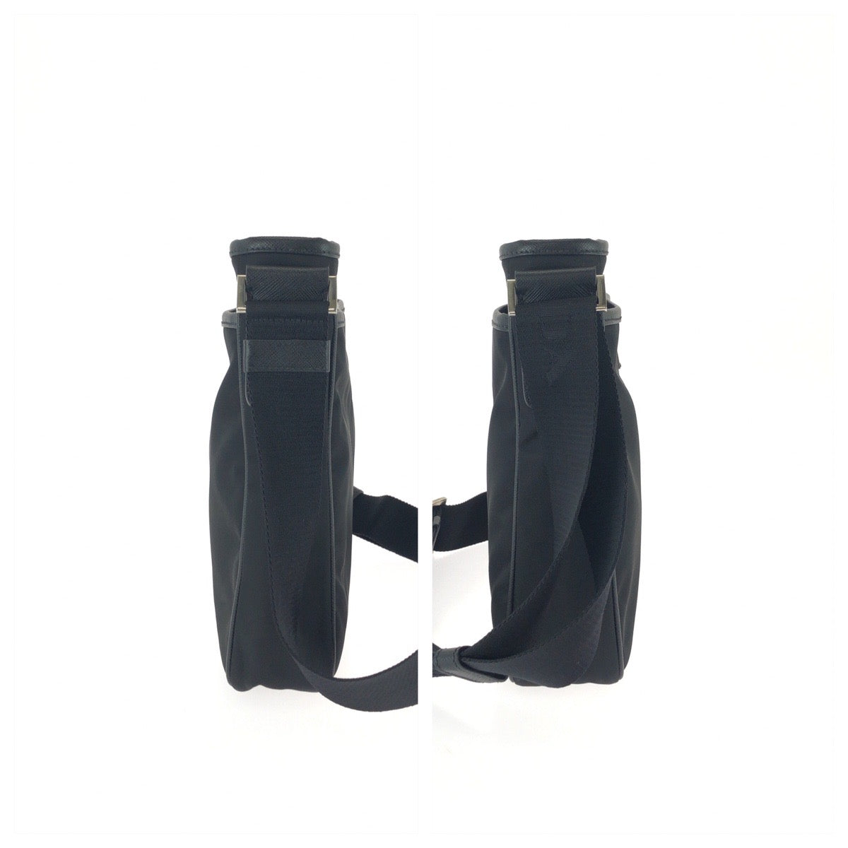 25731
PRADA プラダ テスート サフィアーノ 三角ロゴプレート ブラック 黒 シルバー金具 ナイロン / レザー ショルダーバッグ メッセンジャーバッグ メンズ A56