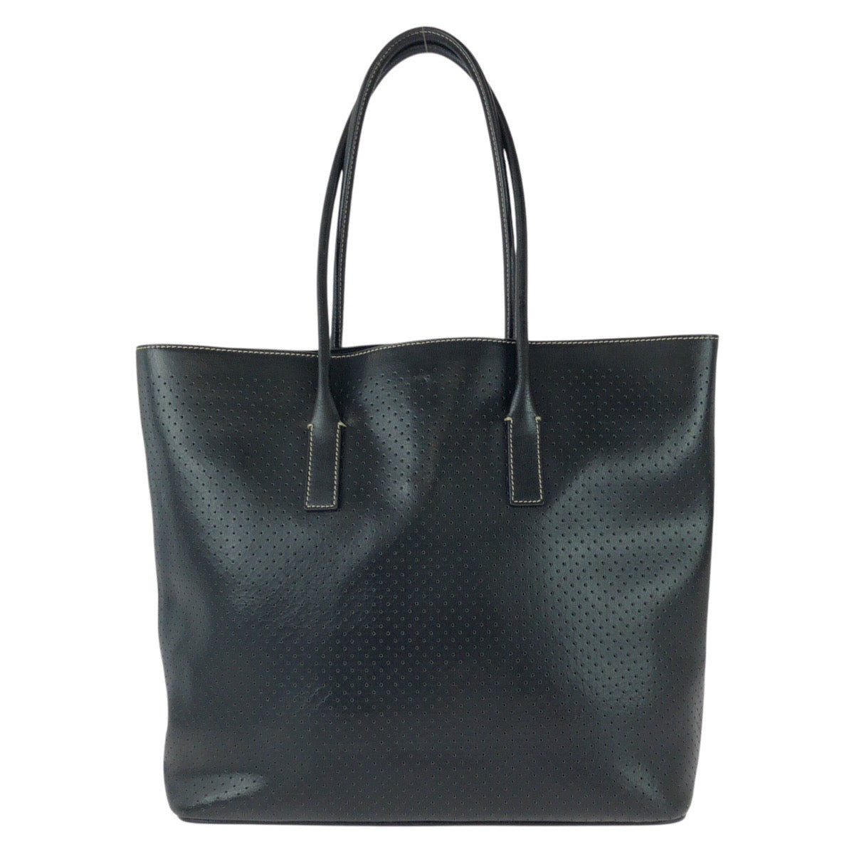 25732
PRADA プラダ 三角ロゴプレート ブラック 黒 シルバー金具 パンチングレザー トートバッグ レディース ABP42