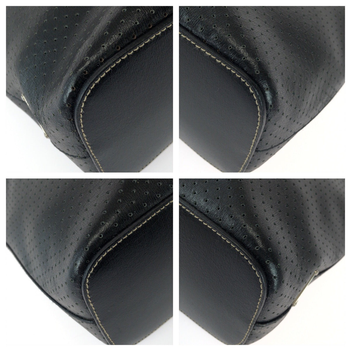 25732
PRADA プラダ 三角ロゴプレート ブラック 黒 シルバー金具 パンチングレザー トートバッグ レディース ABP42