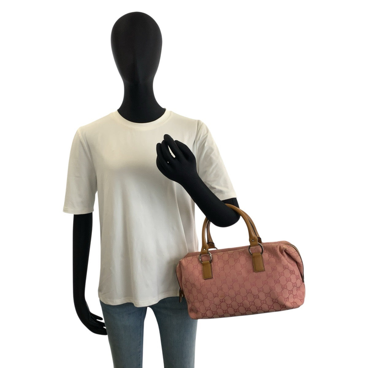 25738
GUCCI グッチ ピンク ブラウン シルバー金具 GGキャンバス / レザー 113009 ハンドバッグ レディース AB28
