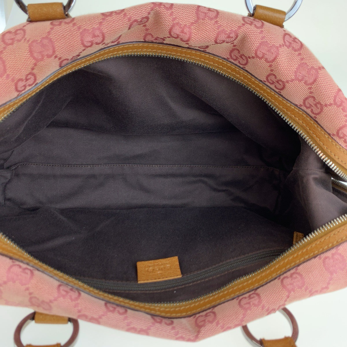 25738
GUCCI グッチ ピンク ブラウン シルバー金具 GGキャンバス / レザー 113009 ハンドバッグ レディース AB28