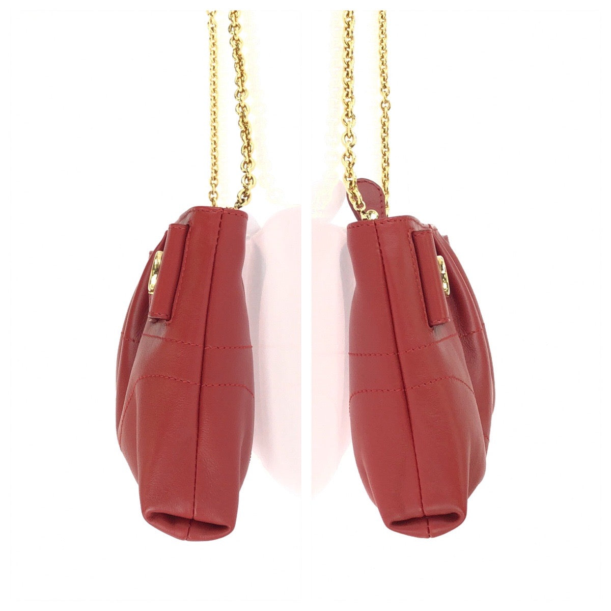 25740
Salvatore Ferragamo サルヴァトーレフェラガモ ガンチーニ 2way レッド ゴールド金具 レザー AU-22/B588 チェーンショルダーバッグ クラッチバッグ レディース A42