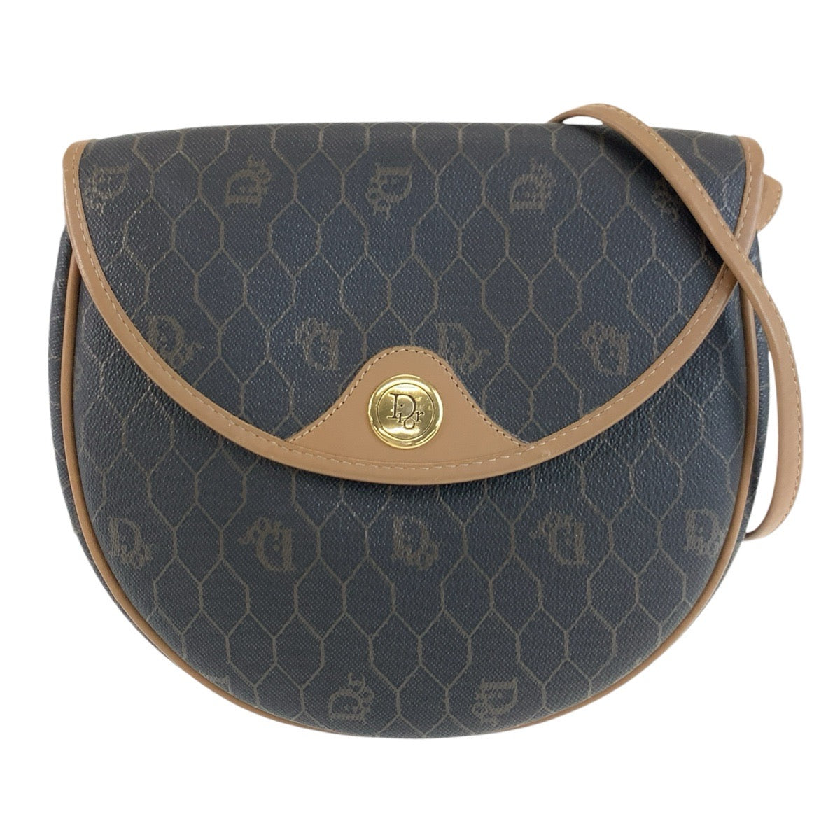 25746
Christian Dior クリスチャンディオール ヴィンテージ ハニカム柄 ブラウン ゴールド金具 PVC ショルダーバッグ ポシェット レディース A40