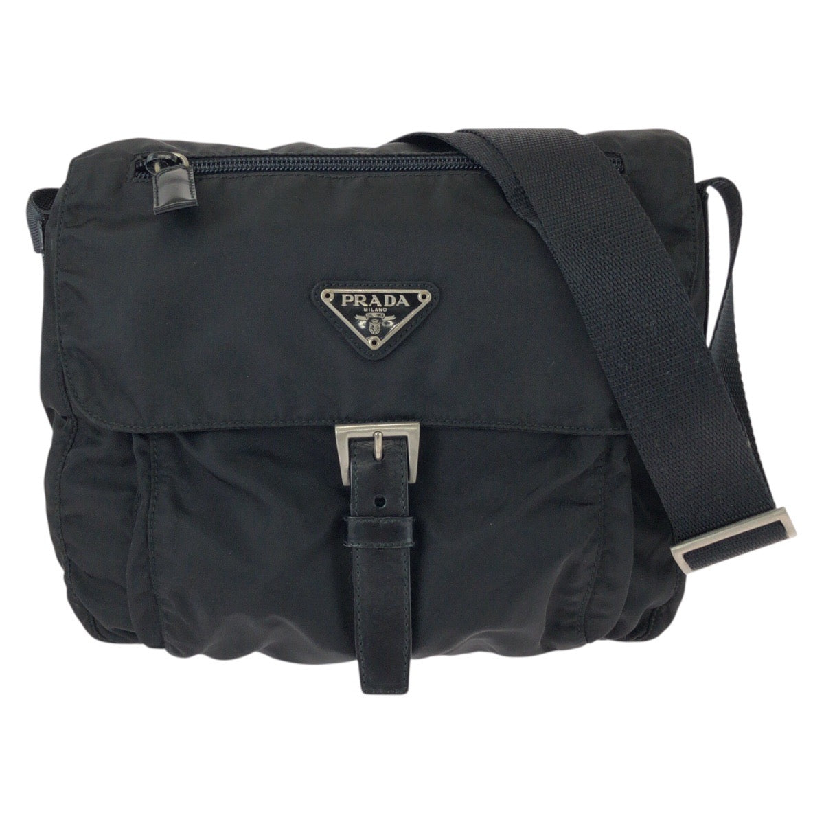 25748
PRADA プラダ テスート 三角ロゴプレート ブラック 黒 シルバー金具 ナイロン / レザー ショルダーバッグ メッセンジャーバッグ レディース ABP35