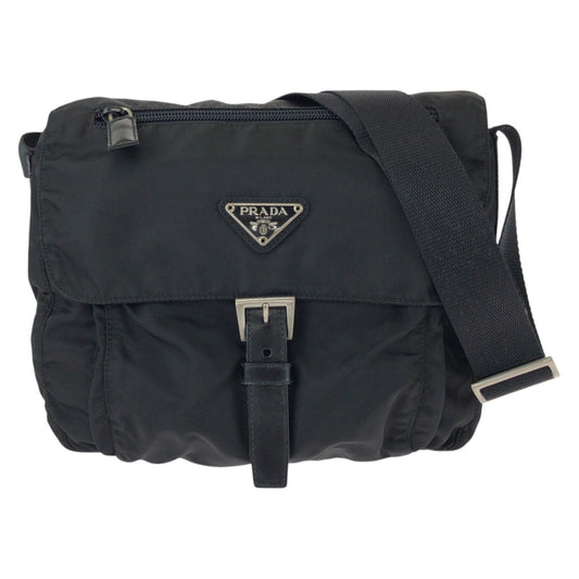 25748
PRADA プラダ テスート 三角ロゴプレート ブラック 黒 シルバー金具 ナイロン / レザー ショルダーバッグ メッセンジャーバッグ レディース ABP35