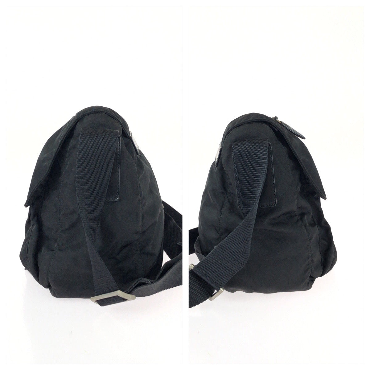 25748
PRADA プラダ テスート 三角ロゴプレート ブラック 黒 シルバー金具 ナイロン / レザー ショルダーバッグ メッセンジャーバッグ レディース ABP35