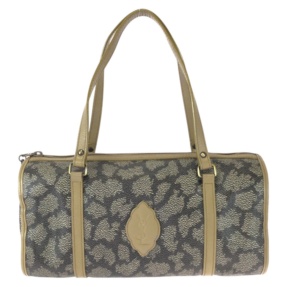 25749
YVES SAINT LAURENT イヴ サンローラン ヴィンテージ YSL ブラウン ベージュ ゴールド金具 PVC / レザー ハンドバッグ ミニボストンバッグ レディース ABP21