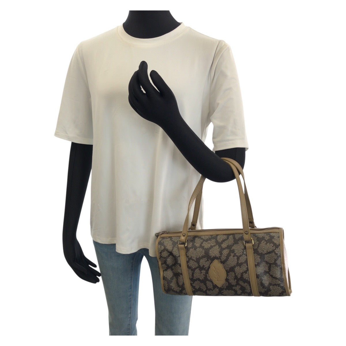 25749
YVES SAINT LAURENT イヴ サンローラン ヴィンテージ YSL ブラウン ベージュ ゴールド金具 PVC / レザー ハンドバッグ ミニボストンバッグ レディース ABP21