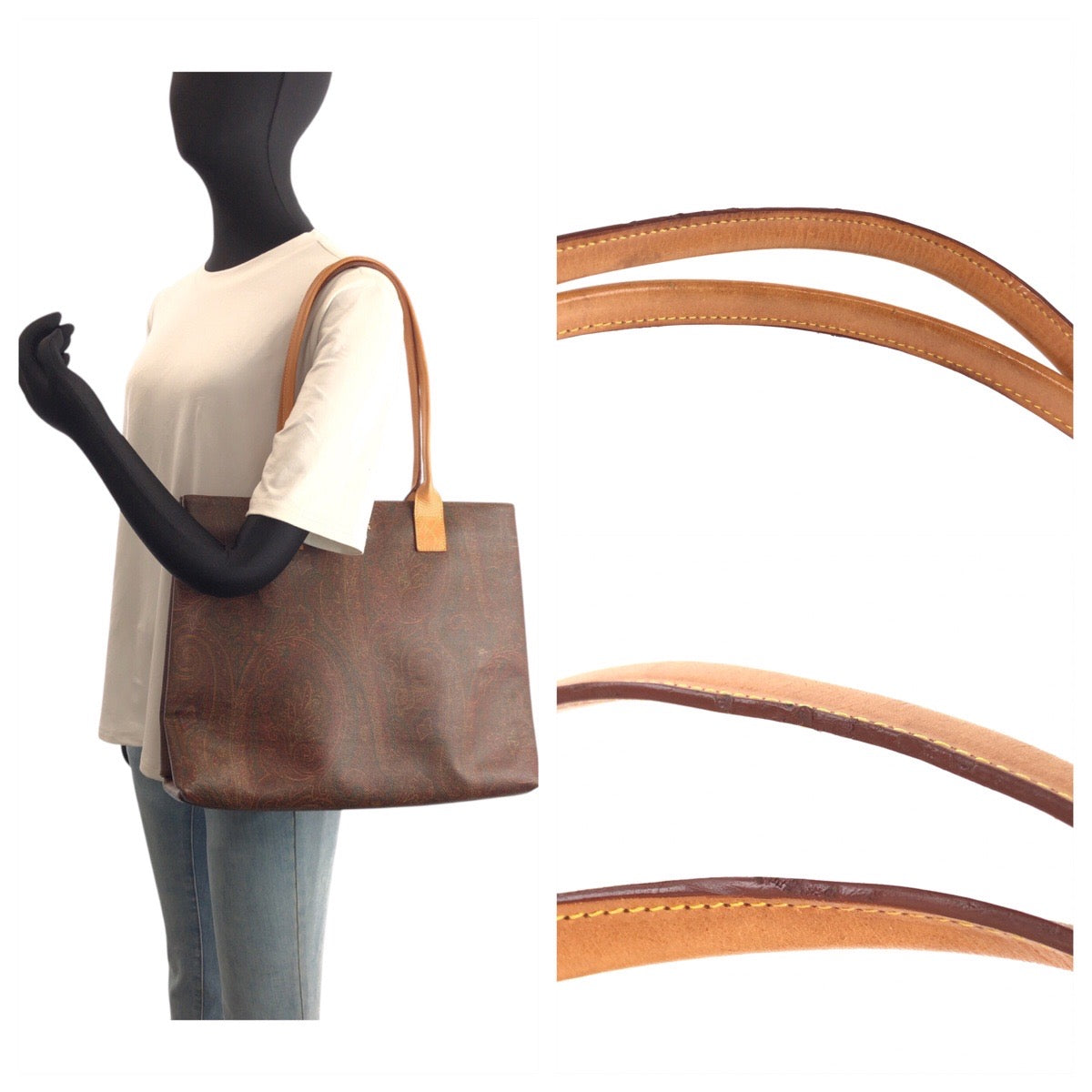 25751
ETRO エトロ ペイズリー柄 ブラウン ベージュ PVC / レザー N1069933 トートバッグ ショルダーバッグ レディース ABP21