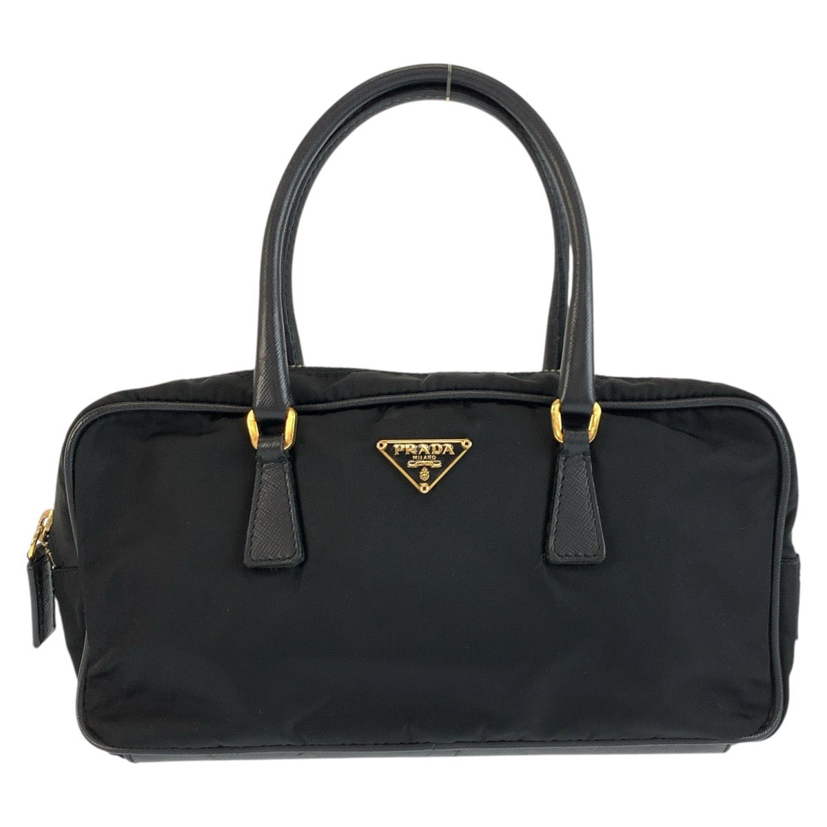 25753
PRADA プラダ テスート 三角ロゴプレート ブラック 黒 ゴールド金具 ナイロン / レザー ハンドバッグ ミニボストンバッグ レディース ABP42