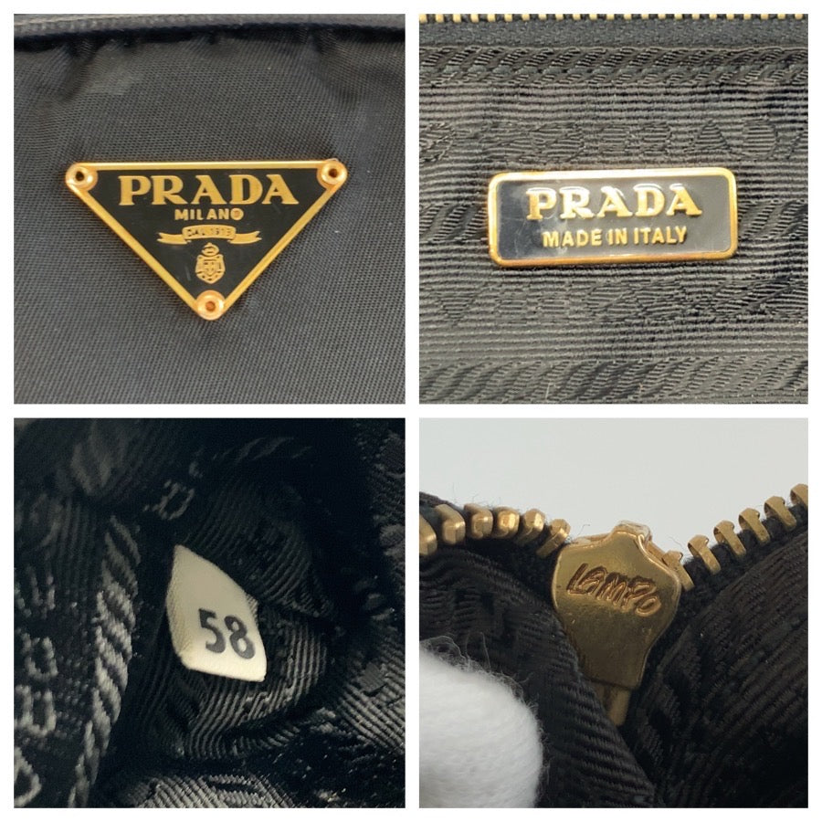 25753
PRADA プラダ テスート 三角ロゴプレート ブラック 黒 ゴールド金具 ナイロン / レザー ハンドバッグ ミニボストンバッグ レディース ABP42