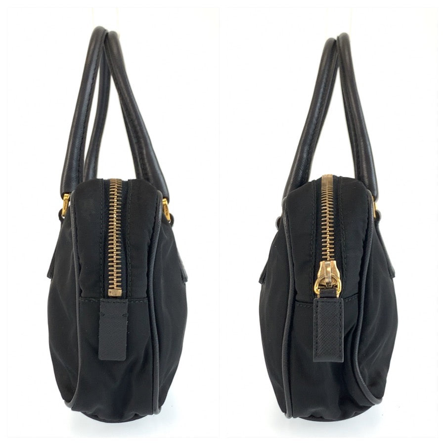 25753
PRADA プラダ テスート 三角ロゴプレート ブラック 黒 ゴールド金具 ナイロン / レザー ハンドバッグ ミニボストンバッグ レディース ABP42