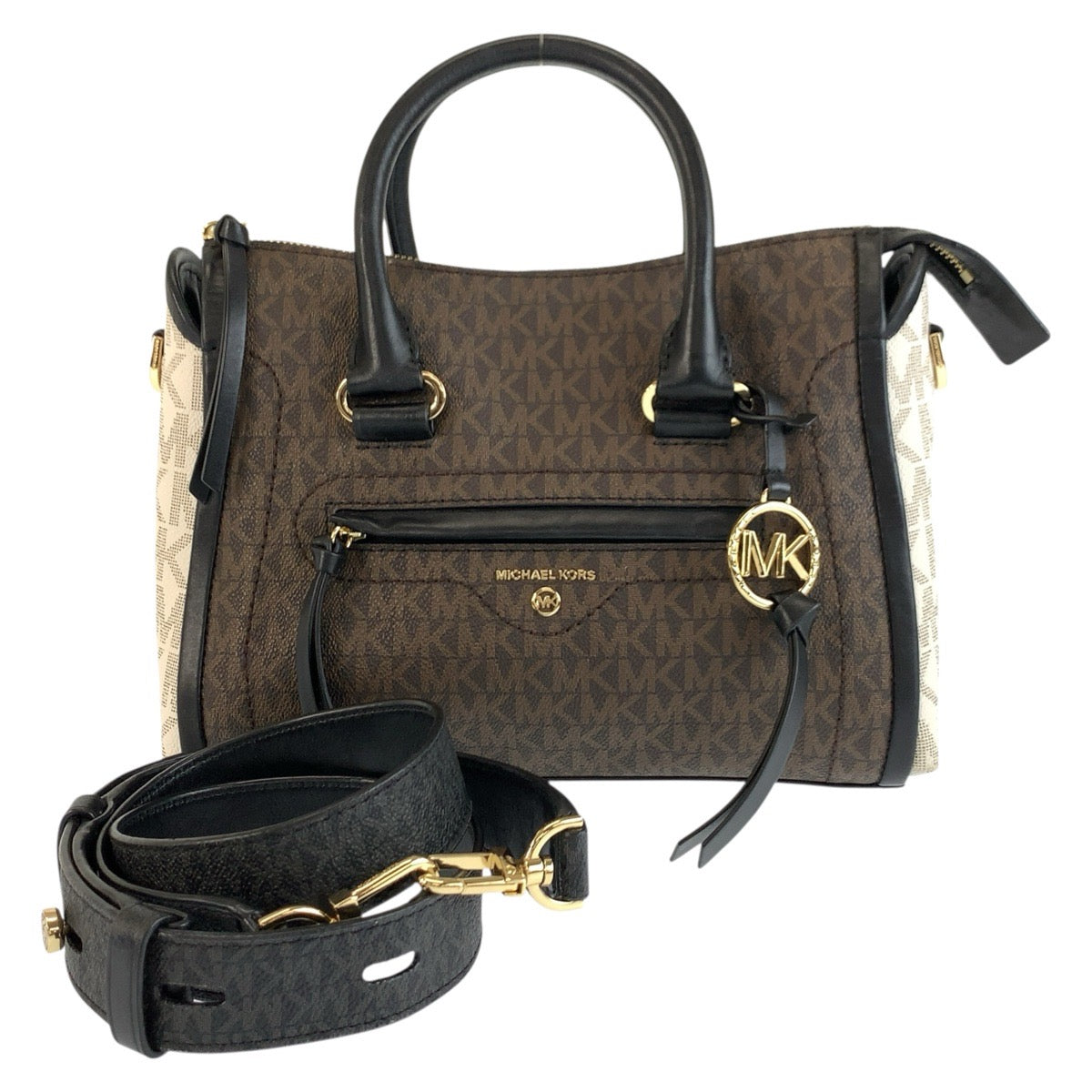 25758
Michael Kors マイケルコース MKシグネチャー サッチェル ブラウン ホワイト ブラック PVC 30S0GCCS1V ハンドバッグ ショルダーバッグ レディース ABP14