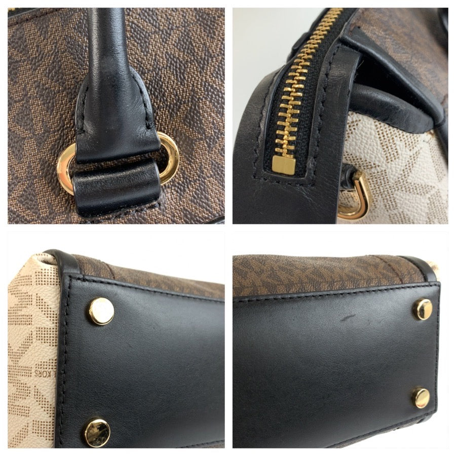 25758
Michael Kors マイケルコース MKシグネチャー サッチェル ブラウン ホワイト ブラック PVC 30S0GCCS1V ハンドバッグ ショルダーバッグ レディース ABP14
