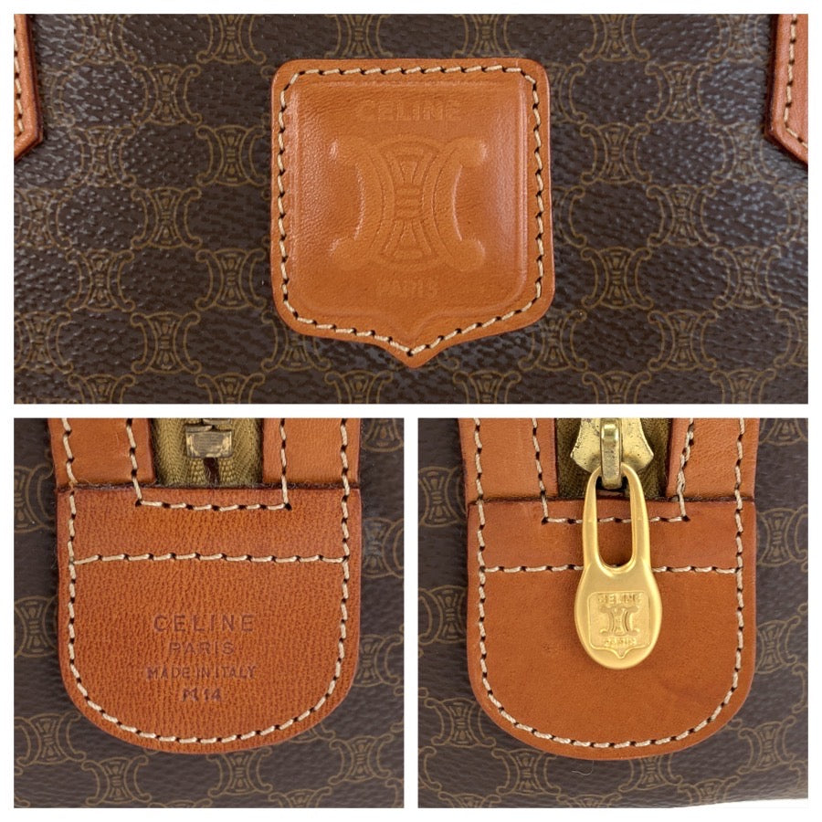 25760
CELINE セリーヌ ヴィンテージ マカダム ブラウン ゴールド金具 PVC / レザー M14 ハンドバッグ ミニ ボストンバッグ ショルダーバッグ 2way レディース ABP42