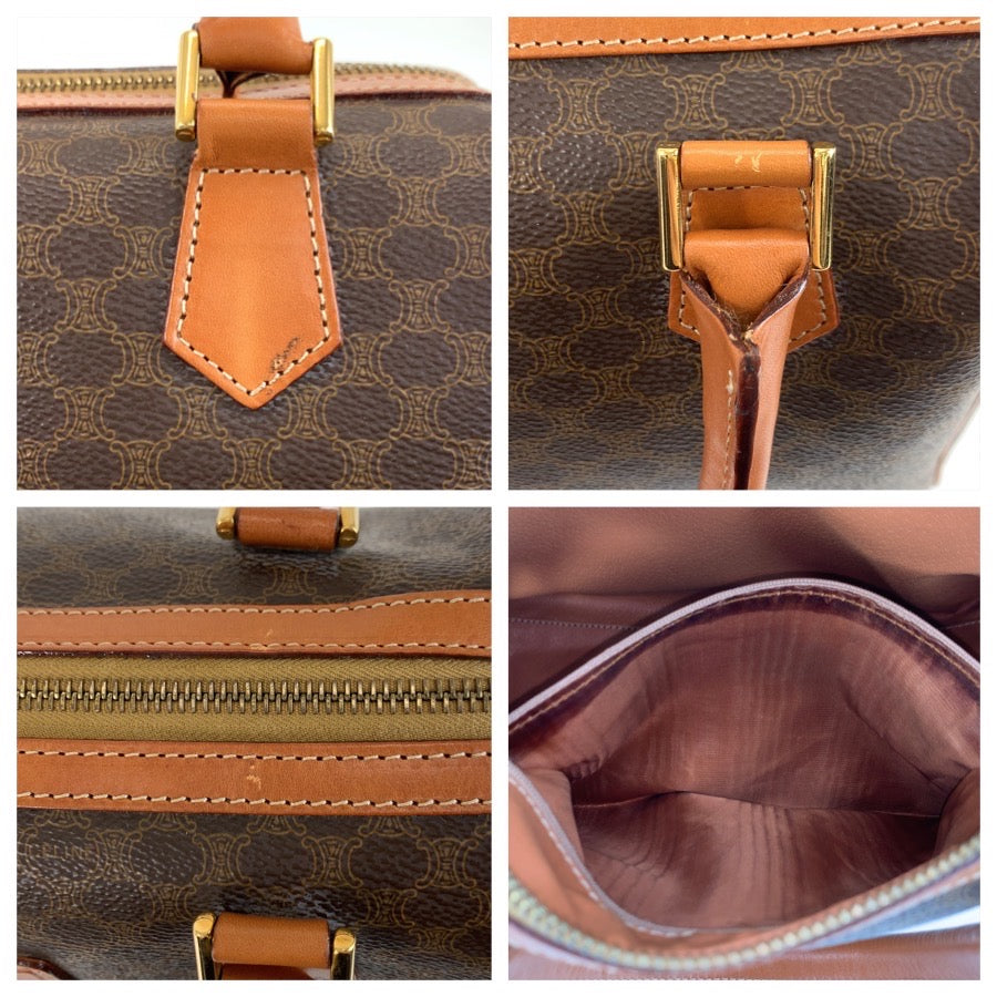 25760
CELINE セリーヌ ヴィンテージ マカダム ブラウン ゴールド金具 PVC / レザー M14 ハンドバッグ ミニ ボストンバッグ ショルダーバッグ 2way レディース ABP42