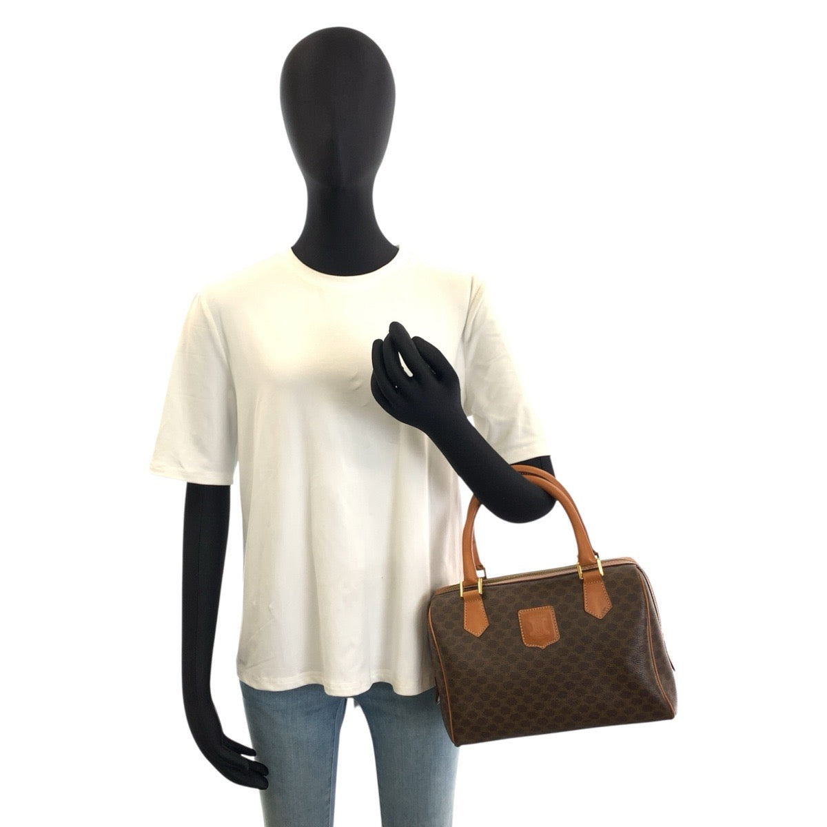 25760
CELINE セリーヌ ヴィンテージ マカダム ブラウン ゴールド金具 PVC / レザー M14 ハンドバッグ ミニ ボストンバッグ ショルダーバッグ 2way レディース ABP42
