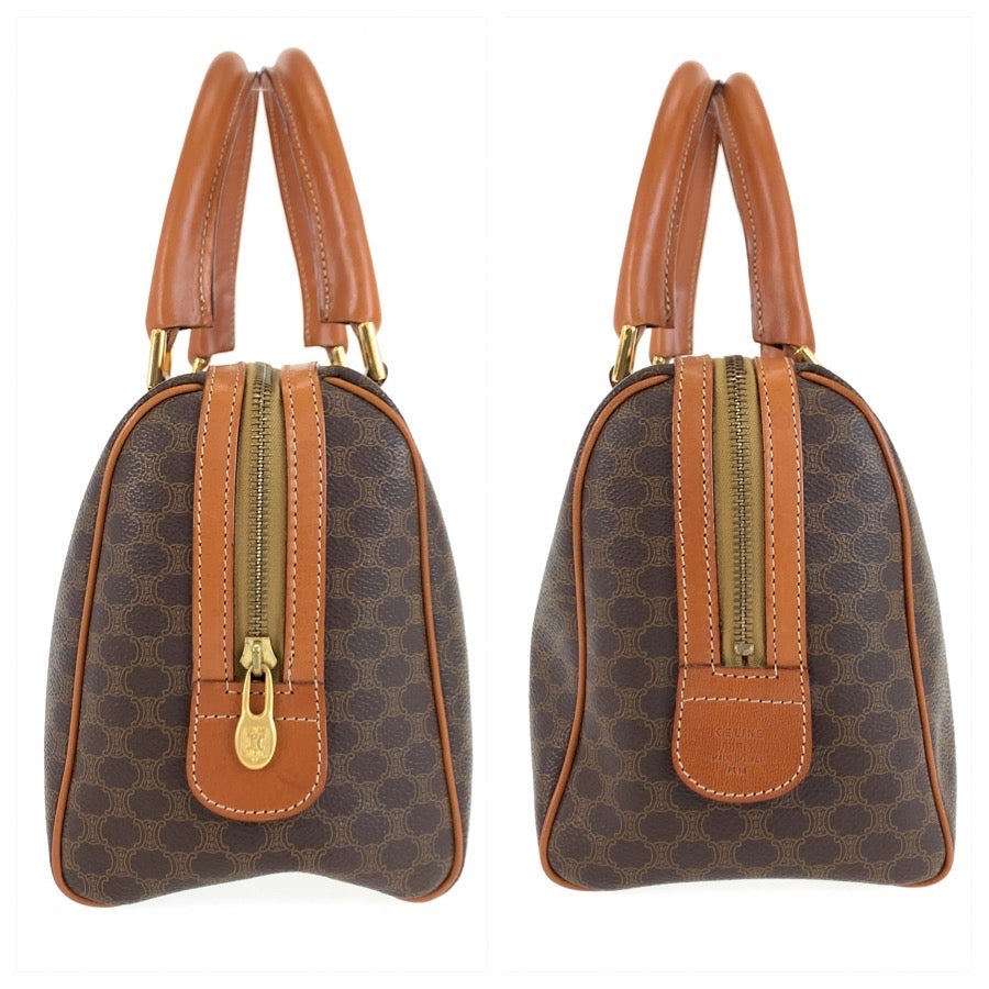 25760
CELINE セリーヌ ヴィンテージ マカダム ブラウン ゴールド金具 PVC / レザー M14 ハンドバッグ ミニ ボストンバッグ ショルダーバッグ 2way レディース ABP42