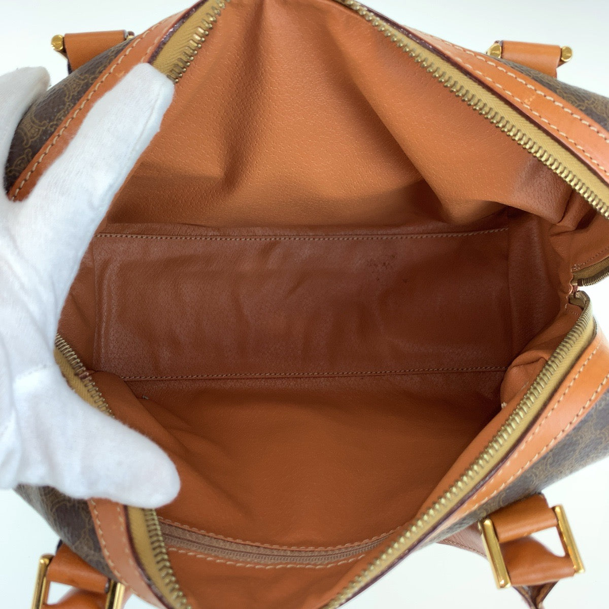 25760
CELINE セリーヌ ヴィンテージ マカダム ブラウン ゴールド金具 PVC / レザー M14 ハンドバッグ ミニ ボストンバッグ ショルダーバッグ 2way レディース ABP42