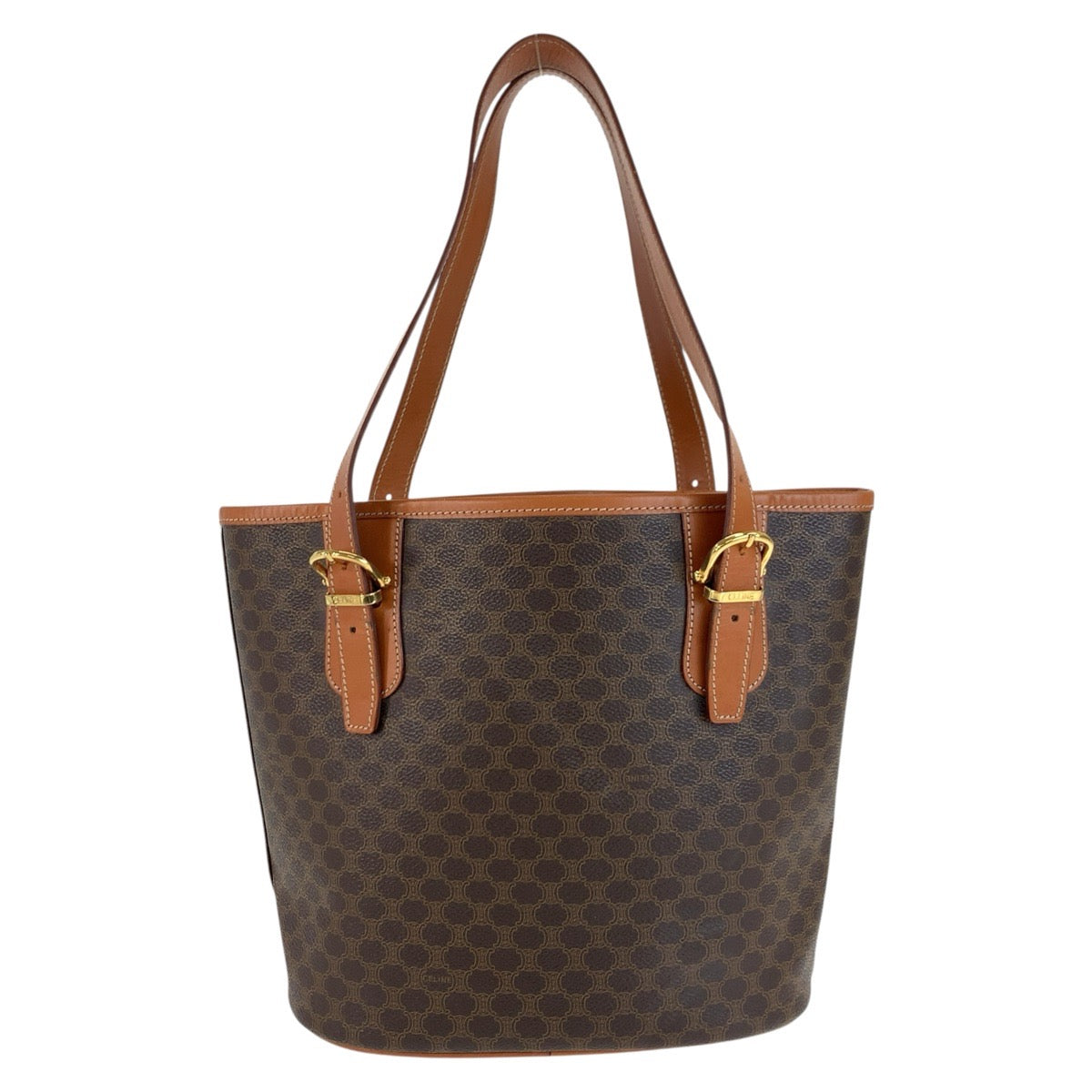 25761
CELINE セリーヌ マカダム ブラウン ゴールド金具 PVC / レザー MC97/2 トートバッグ ショルダーバッグ レディース AB42