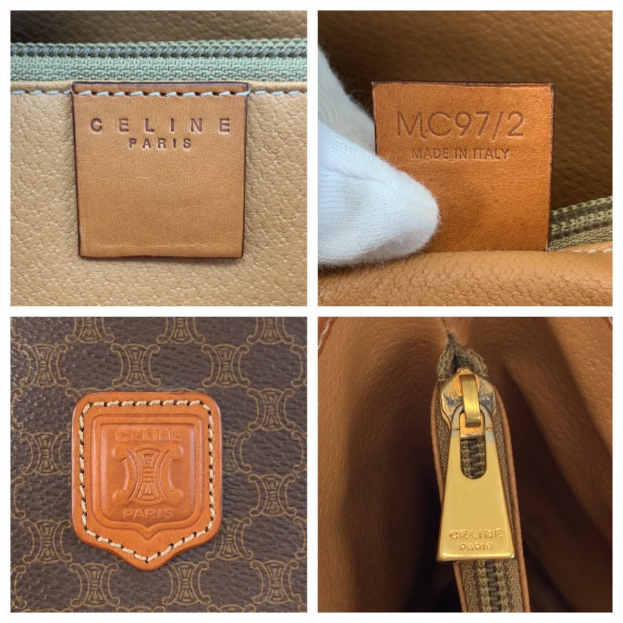 25761
CELINE セリーヌ マカダム ブラウン ゴールド金具 PVC / レザー MC97/2 トートバッグ ショルダーバッグ レディース AB42