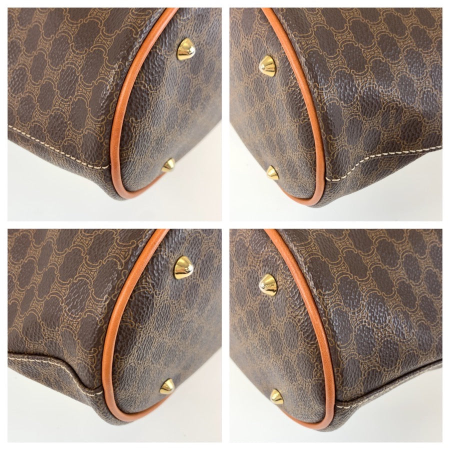 25761
CELINE セリーヌ マカダム ブラウン ゴールド金具 PVC / レザー MC97/2 トートバッグ ショルダーバッグ レディース AB42