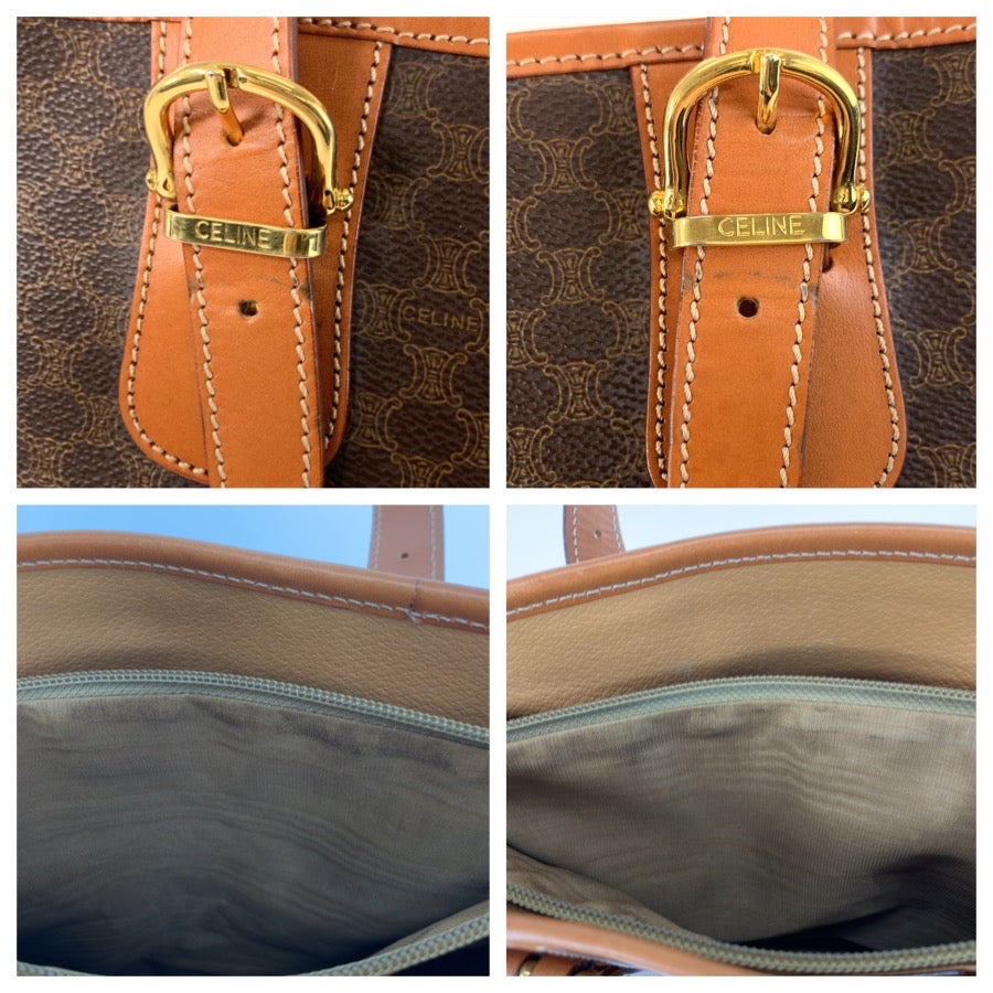 25761
CELINE セリーヌ マカダム ブラウン ゴールド金具 PVC / レザー MC97/2 トートバッグ ショルダーバッグ レディース AB42