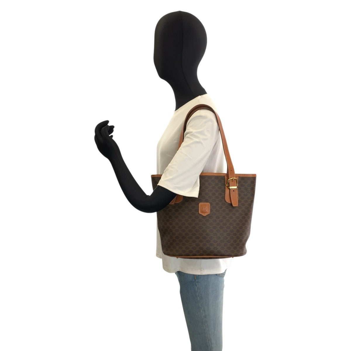 25761
CELINE セリーヌ マカダム ブラウン ゴールド金具 PVC / レザー MC97/2 トートバッグ ショルダーバッグ レディース AB42