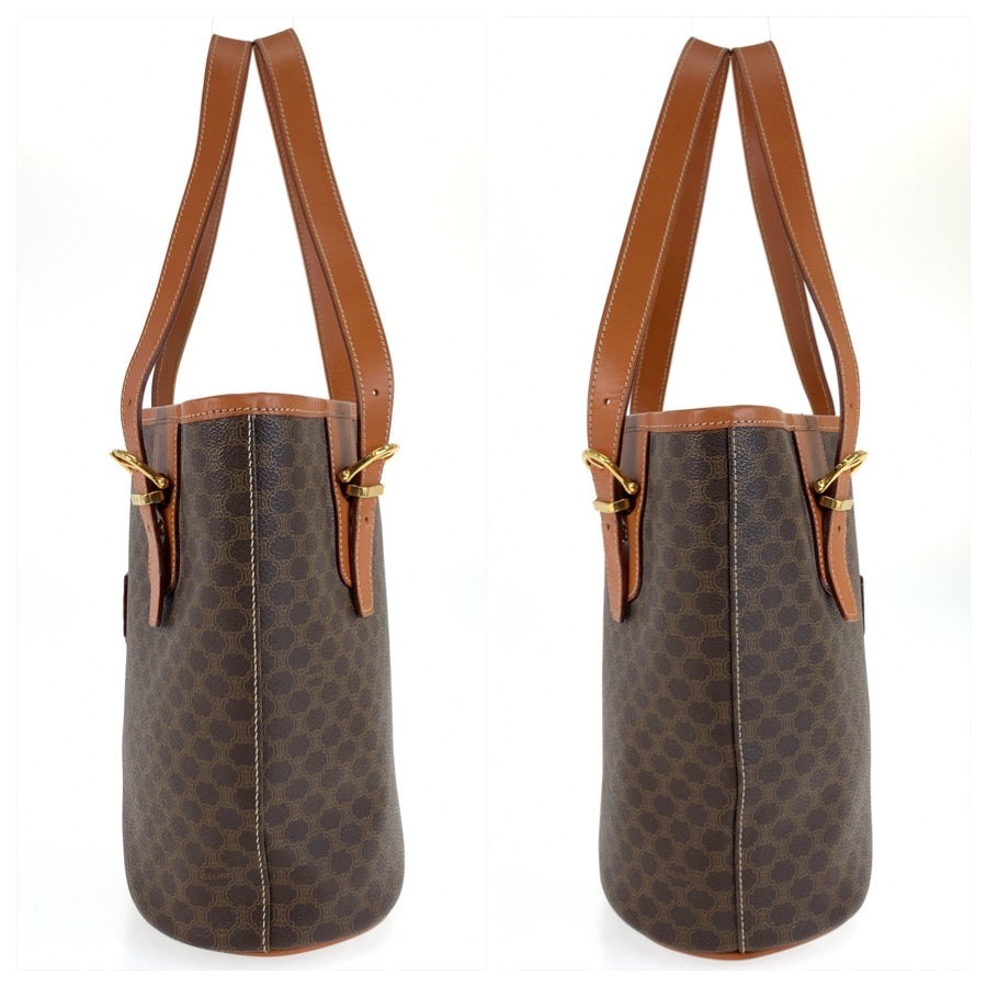 25761
CELINE セリーヌ マカダム ブラウン ゴールド金具 PVC / レザー MC97/2 トートバッグ ショルダーバッグ レディース AB42
