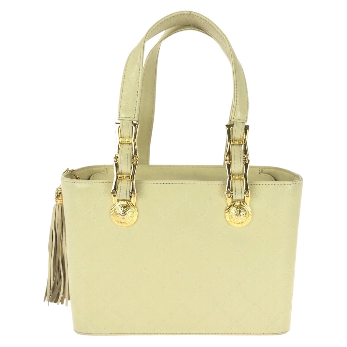 25763
VERSACE ヴェルサーチ ヴィンテージ サンバースト タッセル イエロー ゴールド金具 レザー / メッキ ハンドバッグ レディース ABP35