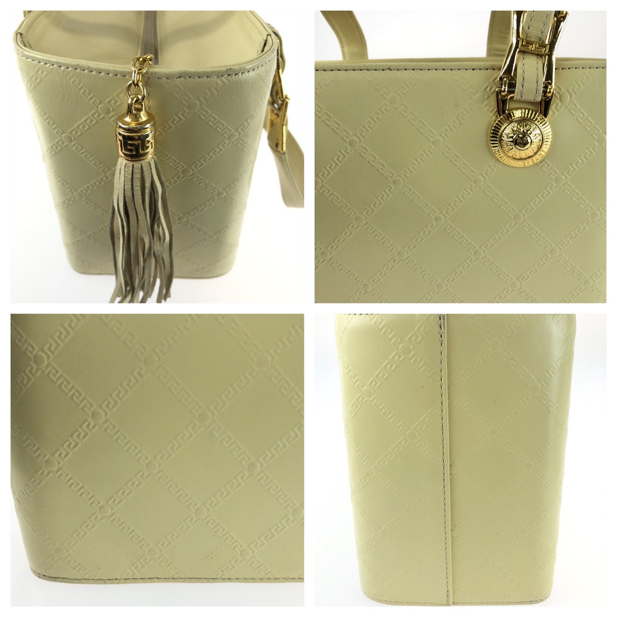 25763
VERSACE ヴェルサーチ ヴィンテージ サンバースト タッセル イエロー ゴールド金具 レザー / メッキ ハンドバッグ レディース ABP35