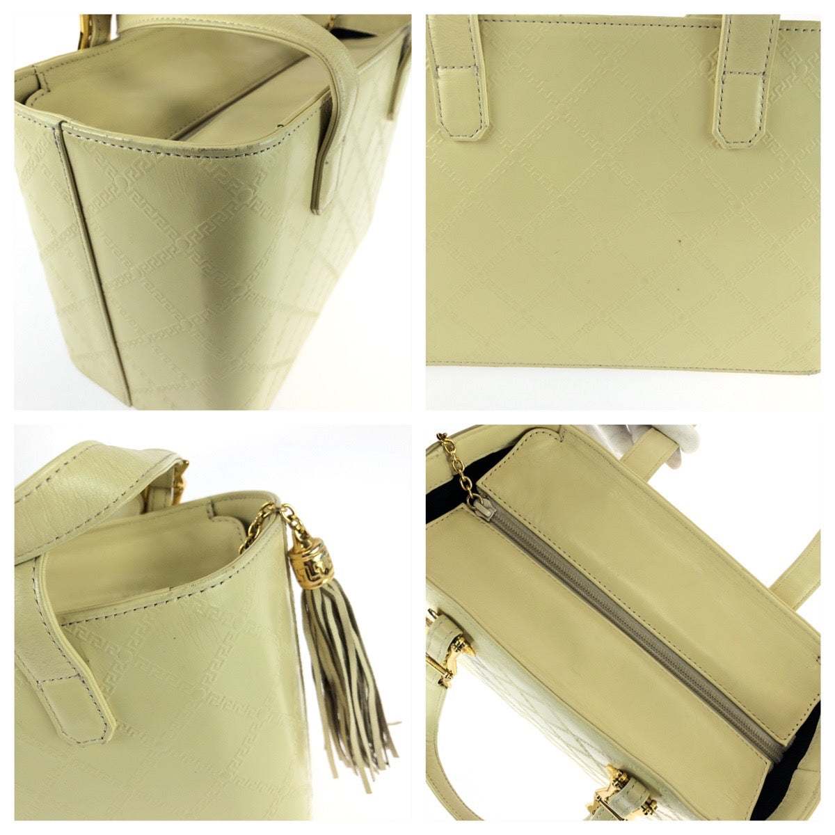 25763
VERSACE ヴェルサーチ ヴィンテージ サンバースト タッセル イエロー ゴールド金具 レザー / メッキ ハンドバッグ レディース ABP35