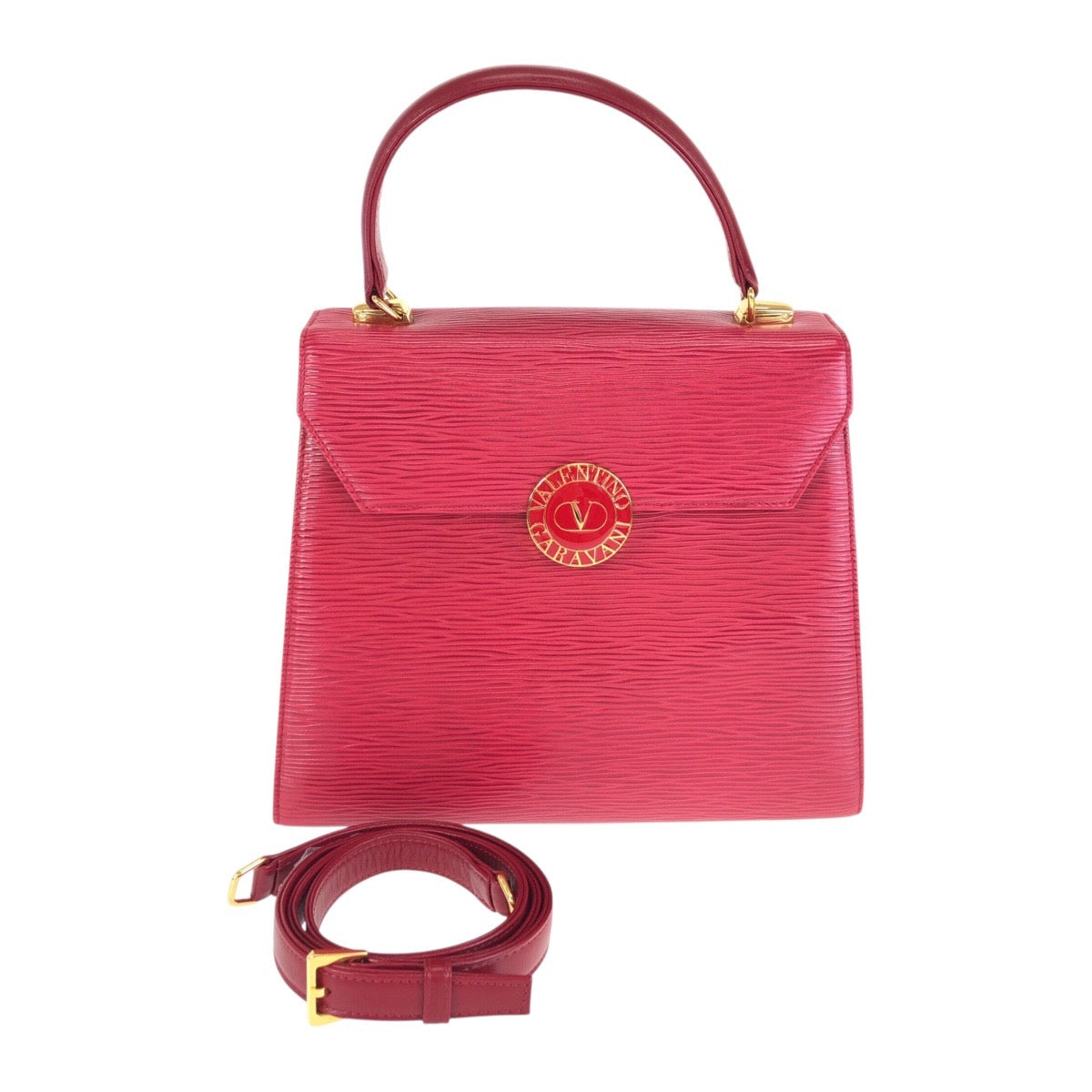 25767
Valentino Garavani ヴァレンティノ ガラヴァーニ ヴィンテージ レッド ゴールド金具 レザー ハンドバッグ ショルダーバッグ 2WAY レディース A42