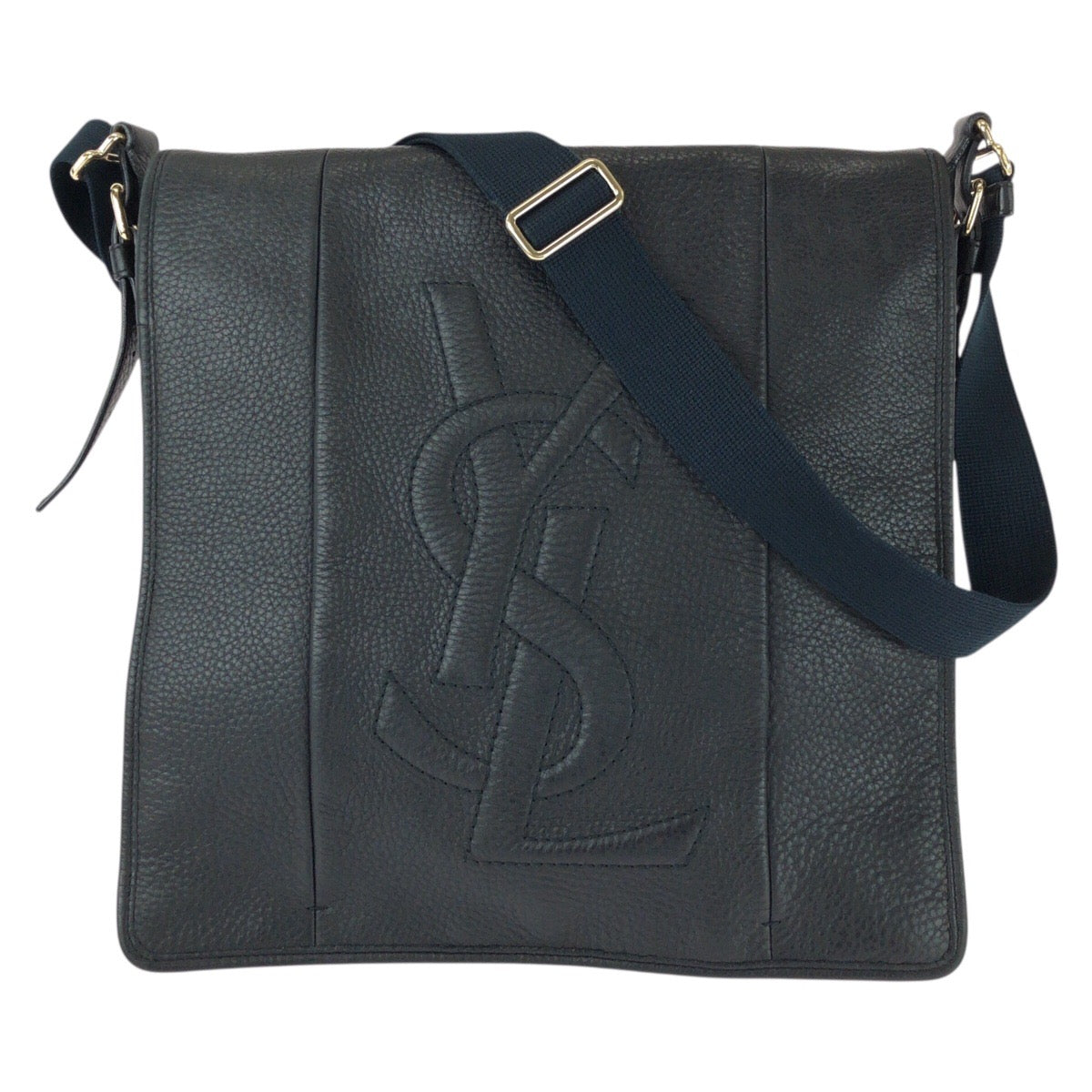 25768
YVES SAINT LAURENT イヴ サンローラン ヴィンテージ YSL ブラック ネイビー ゴールド金具 レザー ショルダーバッグ メッセンジャーバッグ メンズ ABP74
