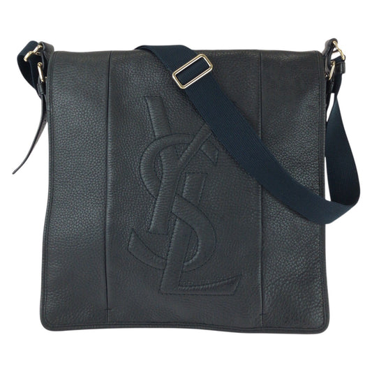 25768
YVES SAINT LAURENT イヴ サンローラン ヴィンテージ YSL ブラック ネイビー ゴールド金具 レザー ショルダーバッグ メッセンジャーバッグ メンズ ABP74
