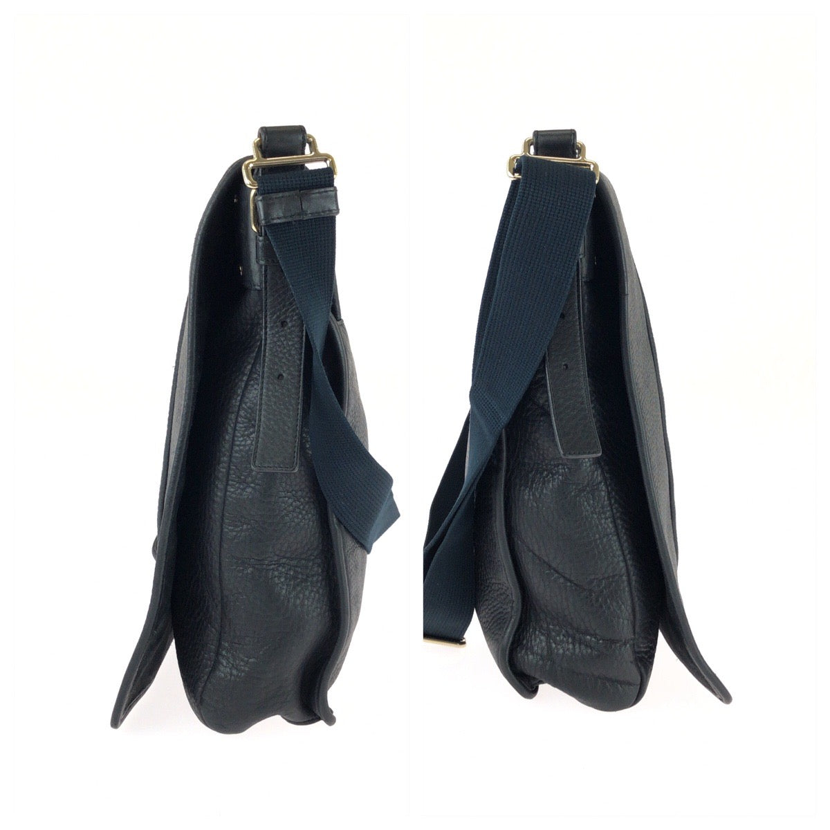 25768
YVES SAINT LAURENT イヴ サンローラン ヴィンテージ YSL ブラック ネイビー ゴールド金具 レザー ショルダーバッグ メッセンジャーバッグ メンズ ABP74
