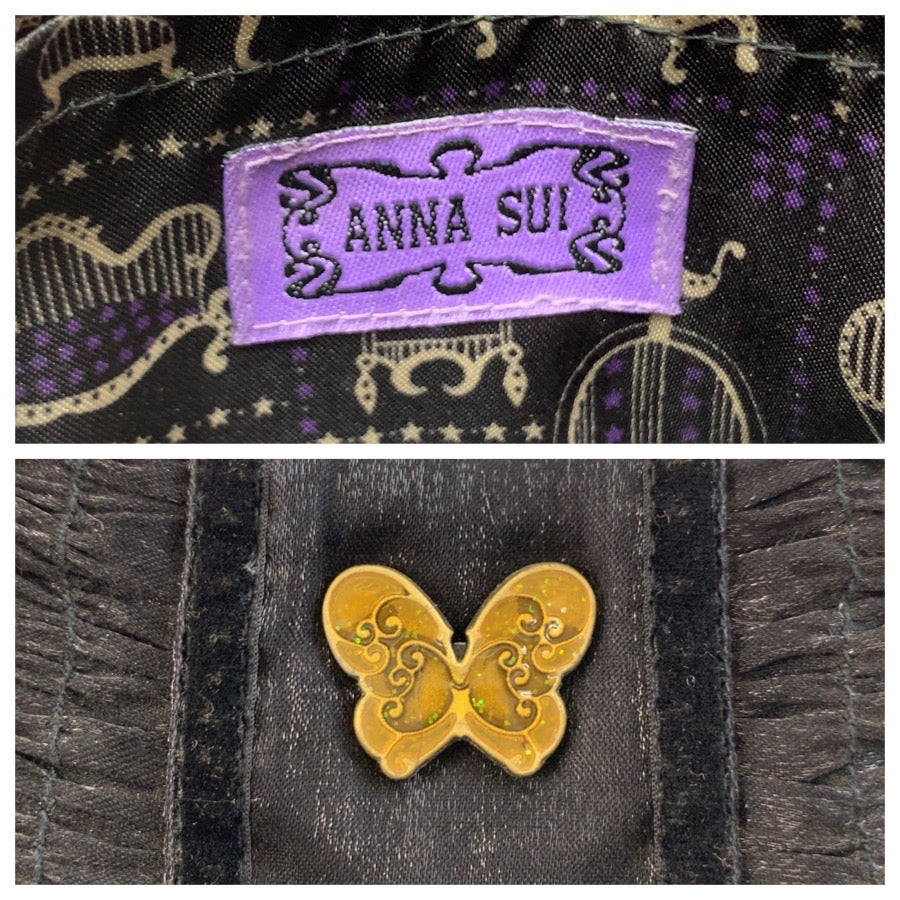 25790
ANNA SUI アナスイ スパンコール ミラー付き ブラック 黒 ポリエステル ポーチ コスメポーチ レディース A1