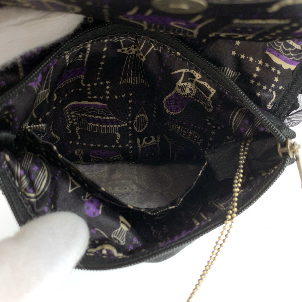 25790
ANNA SUI アナスイ スパンコール ミラー付き ブラック 黒 ポリエステル ポーチ コスメポーチ レディース A1