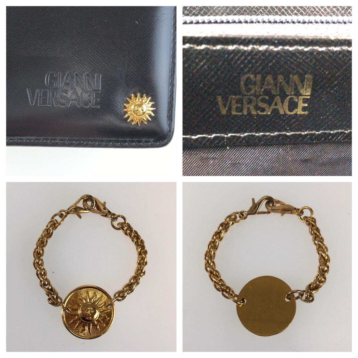 25854
VERSACE ヴェルサーチ サンバースト ブラック 黒 ゴールド金具 レザー ハンドバッグ レディース ABP