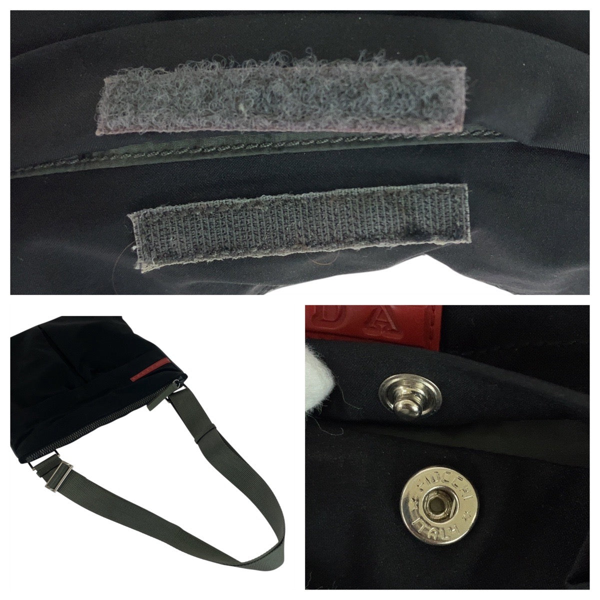 25866
PRADA SPORTS プラダスポーツ ブラック カーキ シルバー金具 ナイロン ショルダーバッグ ポシェット メンズ ABP30