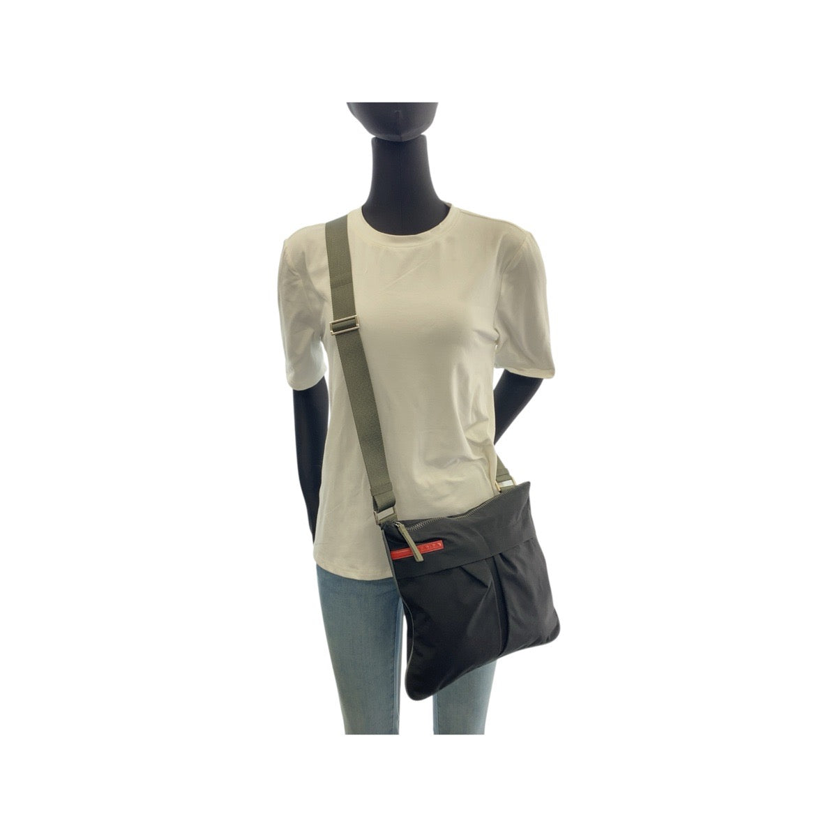 25866
PRADA SPORTS プラダスポーツ ブラック カーキ シルバー金具 ナイロン ショルダーバッグ ポシェット メンズ ABP30