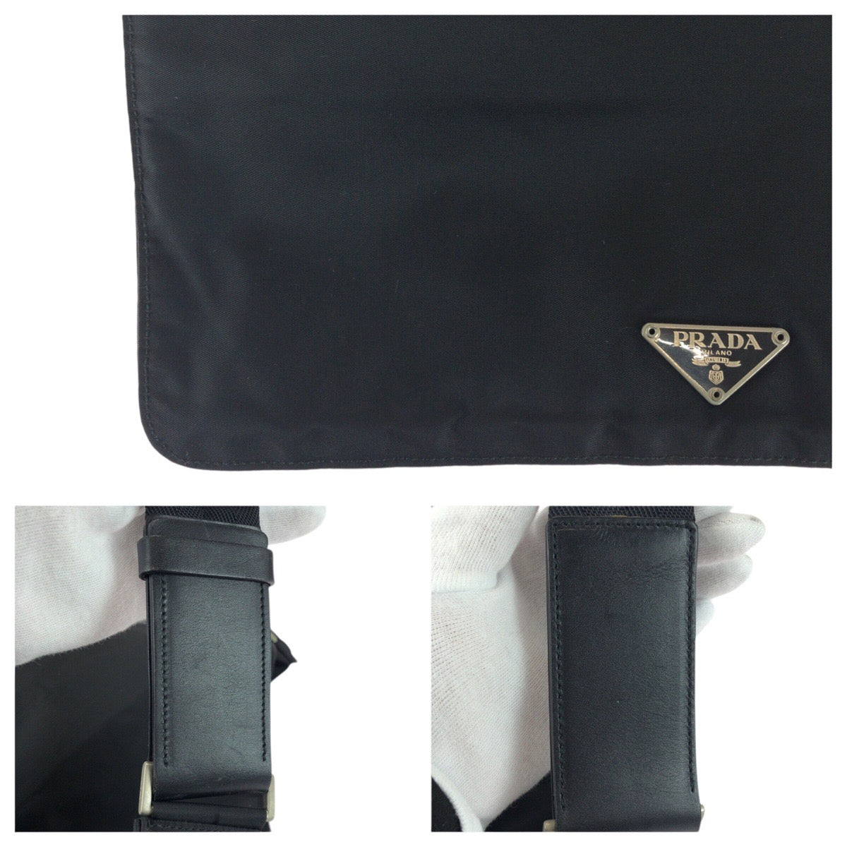 25867
PRADA プラダ テスート 三角ロゴプレート ブラック 黒 シルバー金具 ナイロン ショルダーバッグ サコッシュ ポシェット メンズ ABP35