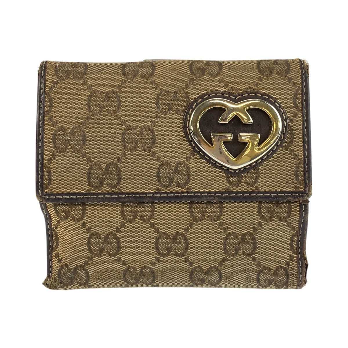25869
GUCCI グッチ ラブリー ブラウン ベージュ ゴールド金具 GGキャンバス / レザー 245727 折財布 コンパクトウォレット レディース B3