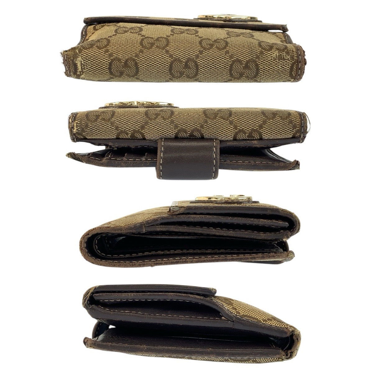 25869
GUCCI グッチ ラブリー ブラウン ベージュ ゴールド金具 GGキャンバス / レザー 245727 折財布 コンパクトウォレット レディース B3