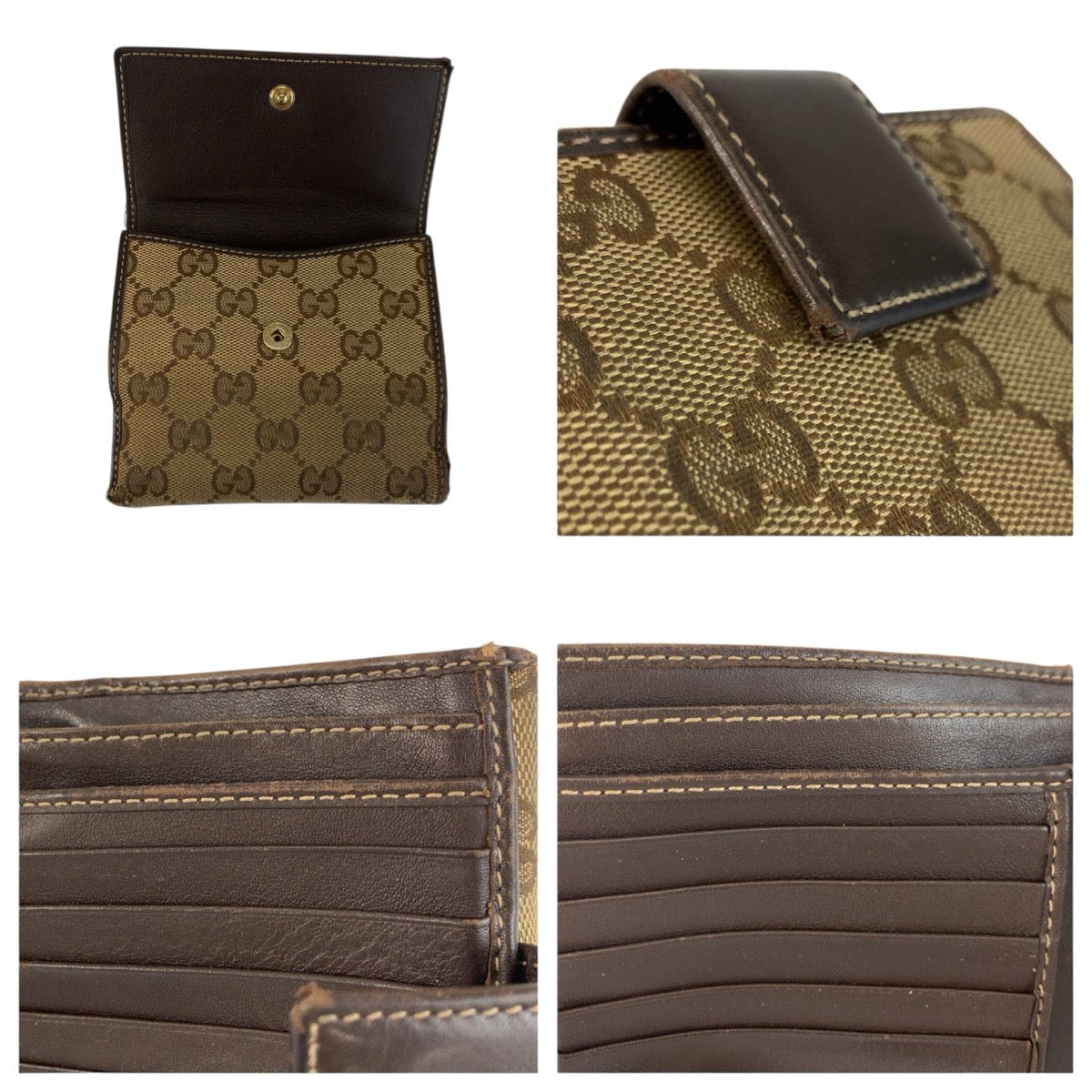 25869
GUCCI グッチ ラブリー ブラウン ベージュ ゴールド金具 GGキャンバス / レザー 245727 折財布 コンパクトウォレット レディース B3